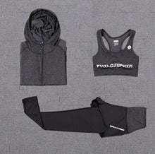 Load image into Gallery viewer, High waist pants+hooded coat+t shirt+bra+short ,yoga 5 pieces set , fitness gym sports set
