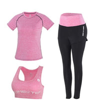 Load image into Gallery viewer, High waist pants+hooded coat+t shirt+bra+short ,yoga 5 pieces set , fitness gym sports set