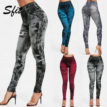 Load image into Gallery viewer, Women Gym Leggings ,Jeans Leggings Pocket Printing Leggings , Pencil Pants, size Yoga Pants

