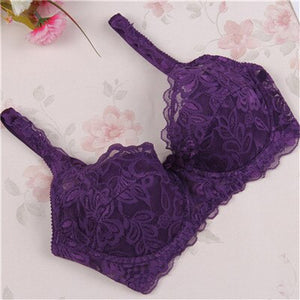 V-neck Solid Color Chest Pad Lace Sling Nylon Breathable Elasticity Comfortable sexy Women Bras