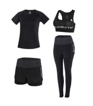 Load image into Gallery viewer, High waist pants+hooded coat+t shirt+bra+short ,yoga 5 pieces set , fitness gym sports set
