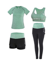 Load image into Gallery viewer, High waist pants+hooded coat+t shirt+bra+short ,yoga 5 pieces set , fitness gym sports set
