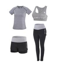 Load image into Gallery viewer, High waist pants+hooded coat+t shirt+bra+short ,yoga 5 pieces set , fitness gym sports set
