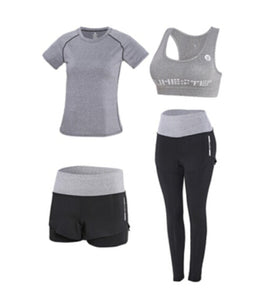 High waist pants+hooded coat+t shirt+bra+short ,yoga 5 pieces set , fitness gym sports set