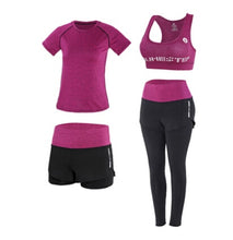 Load image into Gallery viewer, High waist pants+hooded coat+t shirt+bra+short ,yoga 5 pieces set , fitness gym sports set
